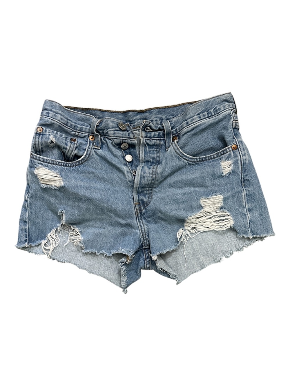 Levi's Light Blue Distressed High-Rise Jean Shorts 501